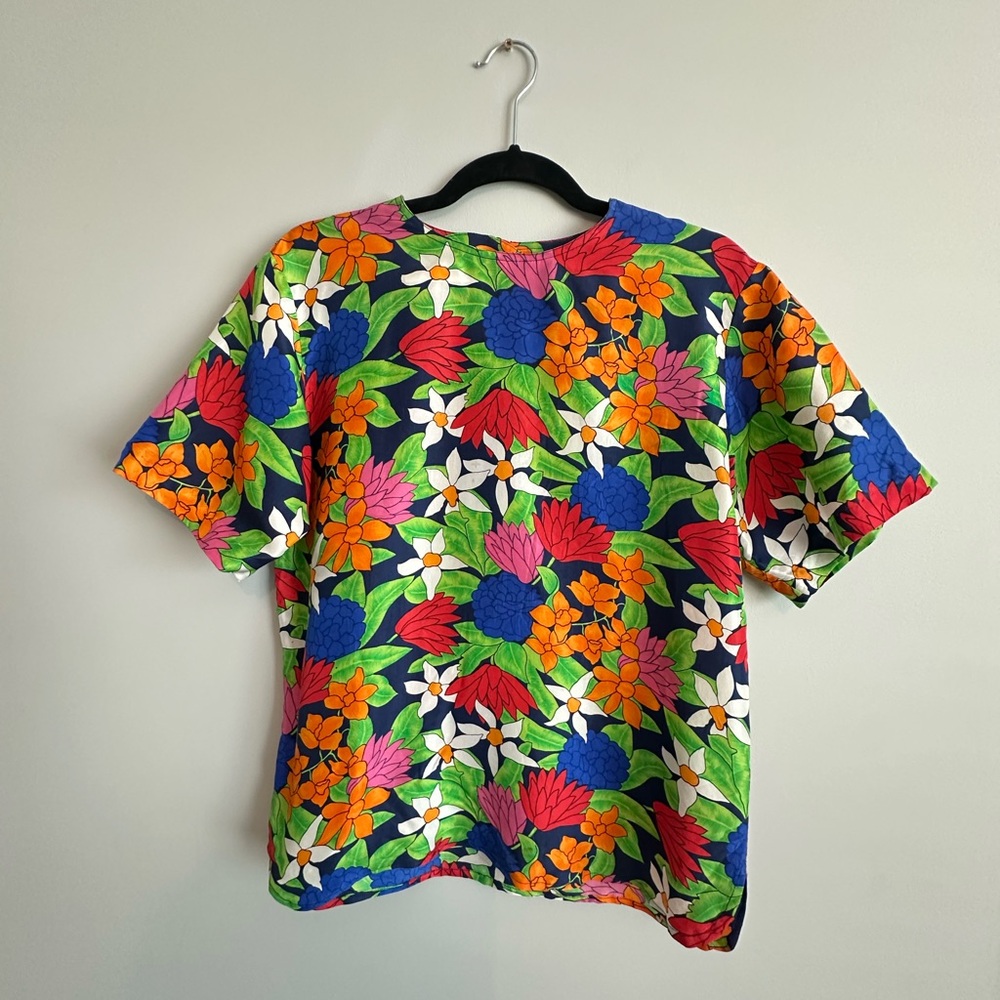 Chaus Petite Vintage Floral Print Short Sleeve Blouse, Size Medium 8, Boho Chic